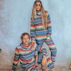 AVIATOR NATION⚡️🌈 Serape Tulum Blue stripe Southwest Ninja hoodie Sweatshirt M